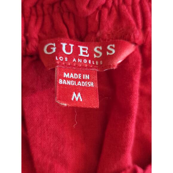 Guess Red Linen Blend Off The Shoulder Top - Size M - Button Casual Long Sleeve - Picture 7 of 7